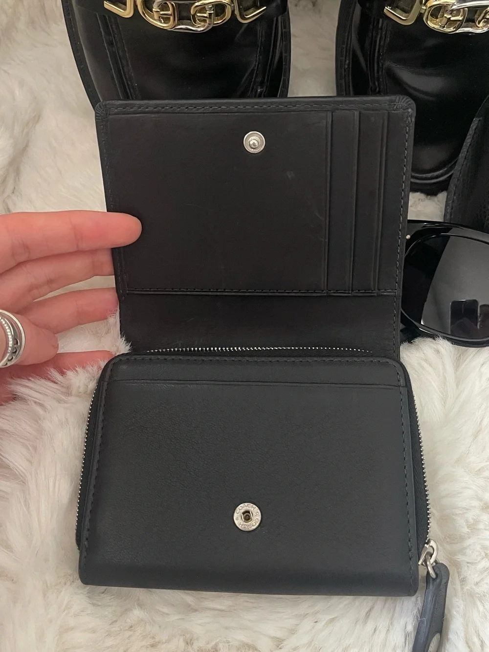 COACH Black Leather Compact Card Holder